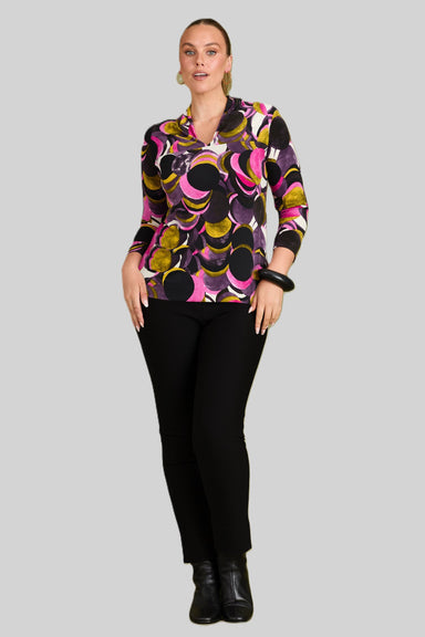 Women Tops: Andiamo Cosmic Top - Flattering V-neck top with a statement print and split detail