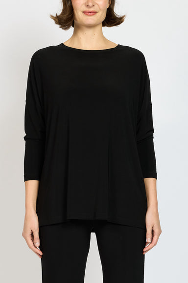 Front view of model wearing Black Voyager Slouch Top